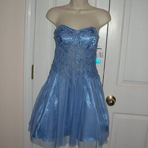 NWT BCX STRPLESS WITH BUILTIN PADDED BRA BLUE FIT & FLARE DRESS SIZE 5